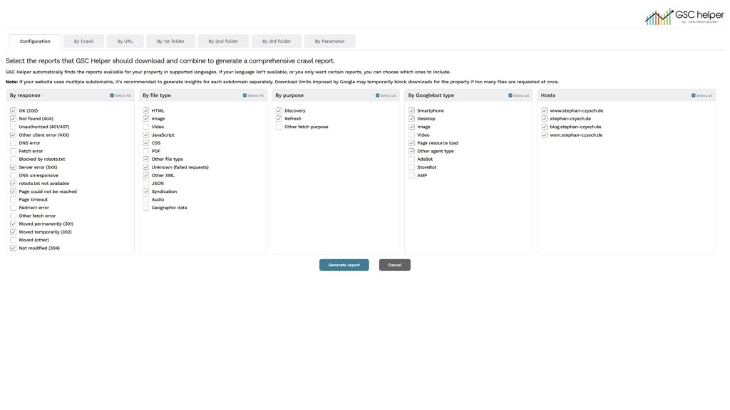 GSC Helper Crawl Stats Configuration Mask