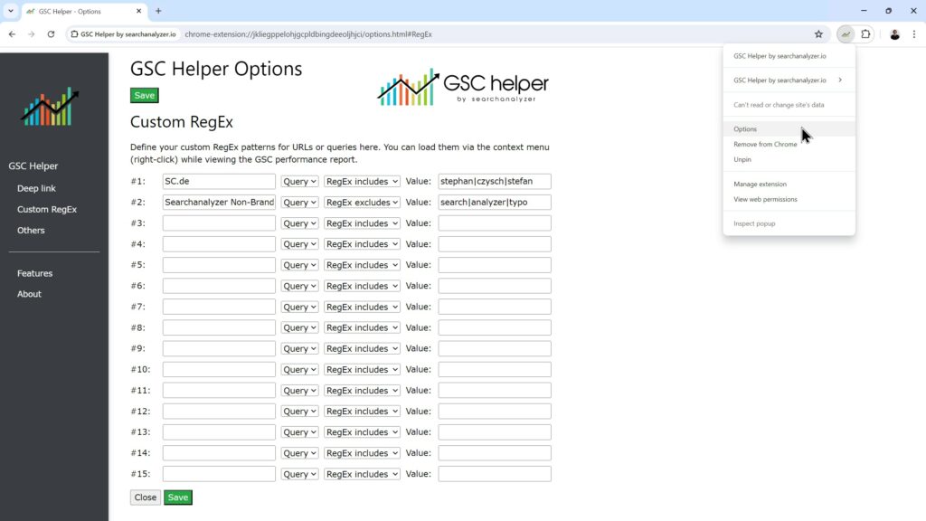 Define your Custom RegEx in the options. You will find the options via right mouse button click on the extension logo